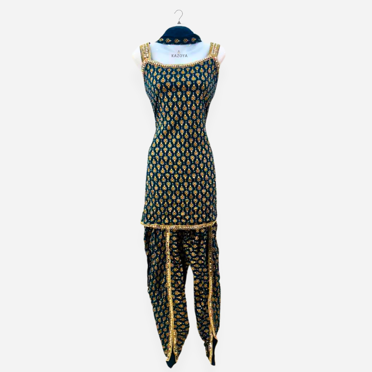 Gold Sequin Embellished Dhoti-Style Salwar Suit