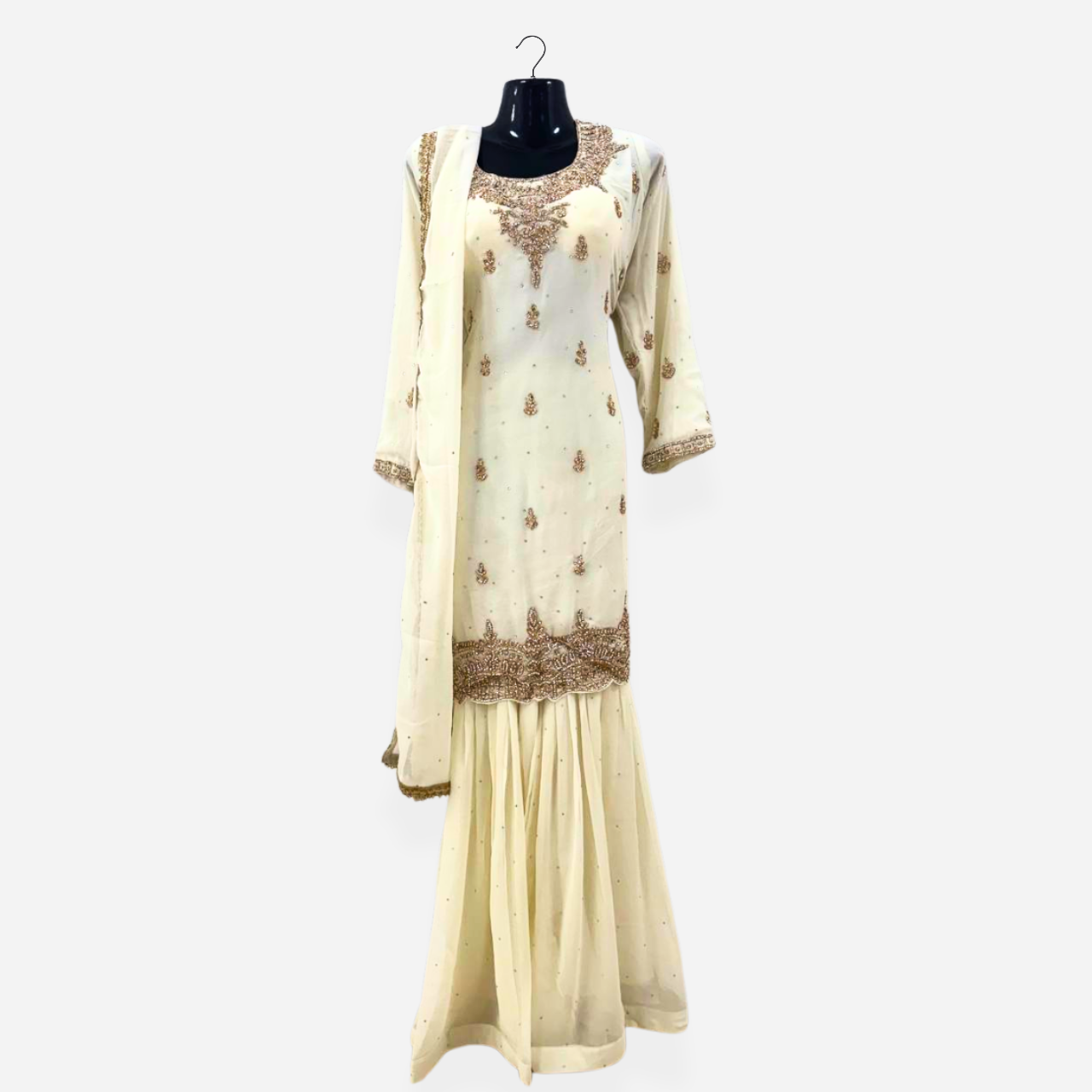Elegant Sharara Suit Embellished with Gold Sequins