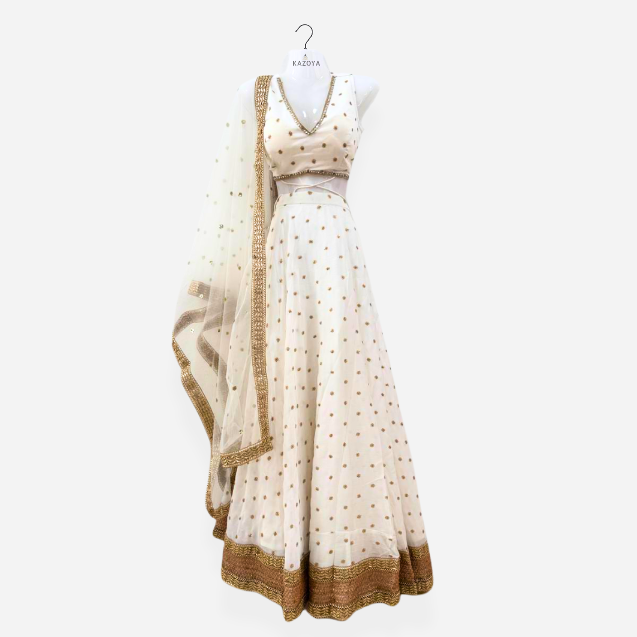 Gold Lace Embroidered Lehenga Choli Set with Designer Dupatta
