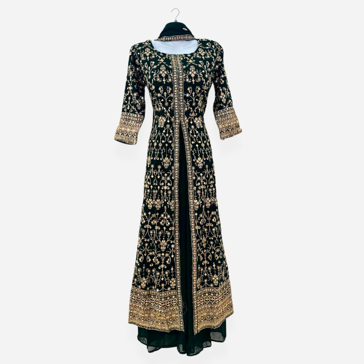 Luxury Black Indo-Western Plazo Suit with Gold Embroidery