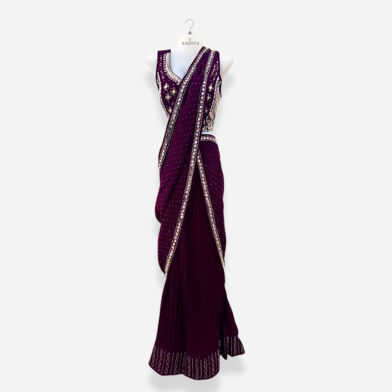 Elegant Purple Saree with Silver Embroidery and Matching Blouse