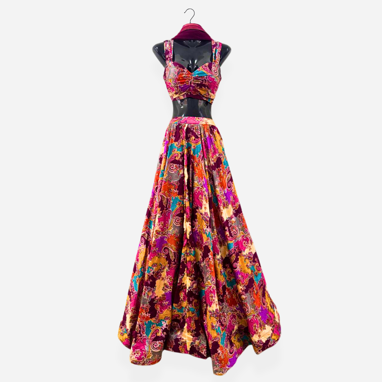 Multicolor Pastel Paisley Lehenga Choli Set with Cropped Bodice