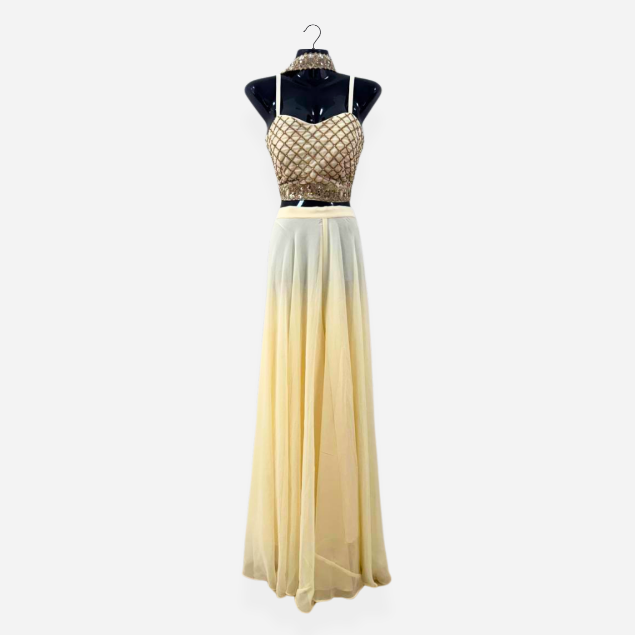 Ivory Plazo Suit with Embellished Crop Blouse