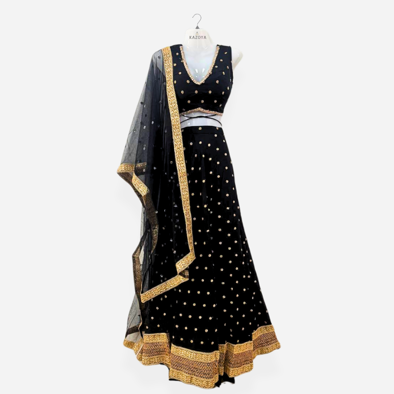 Gold Lace Embroidered Lehenga Choli Set with Designer Dupatta