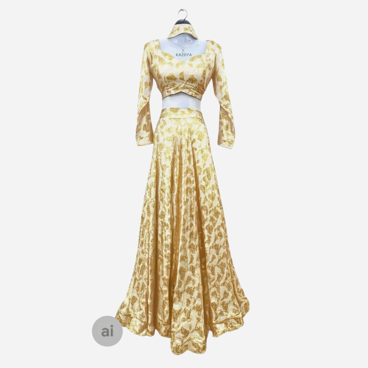Floral Brocade Lehenga Set with Long Sleeves