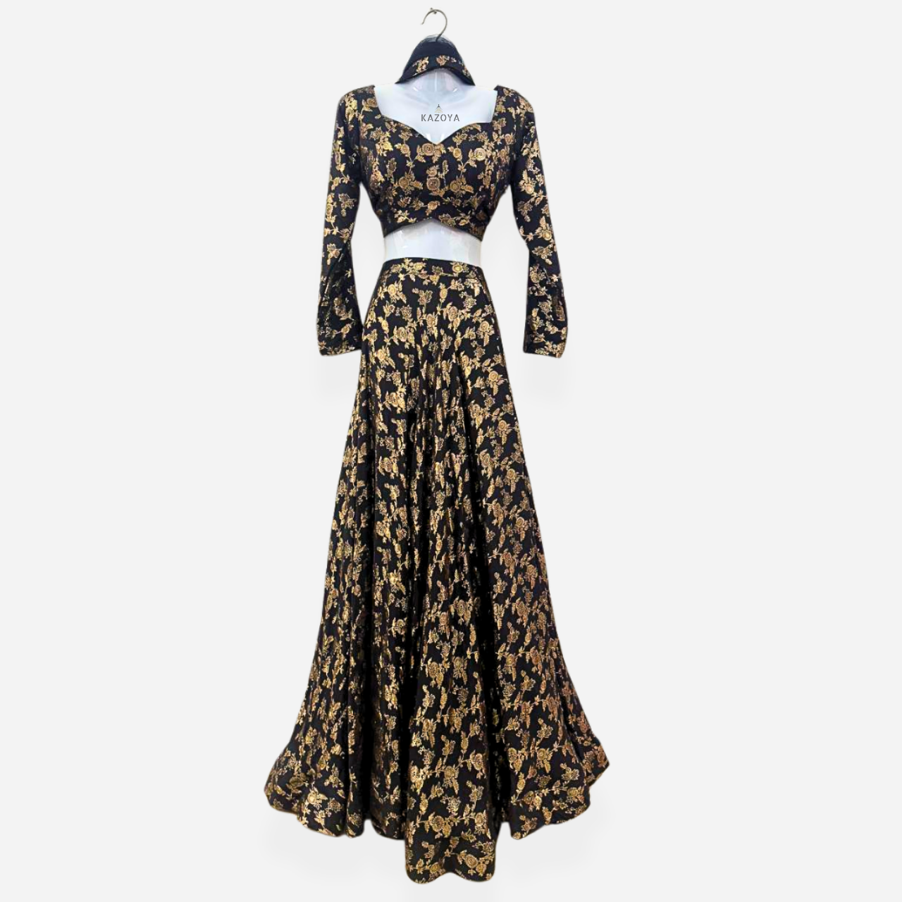 Floral Brocade Lehenga Set with Long Sleeves