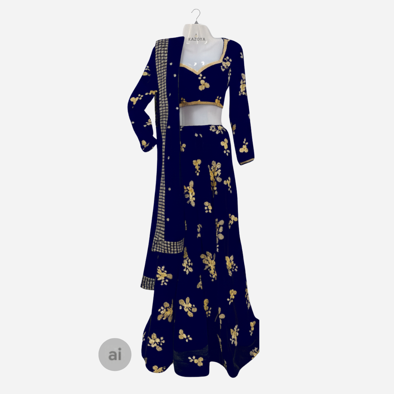 Gold Floral Embroidery Designer Lehenga Set