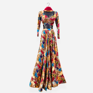 Vibrant Multicolor Paisley Print Lehenga Choli Set (Long Sleeves)