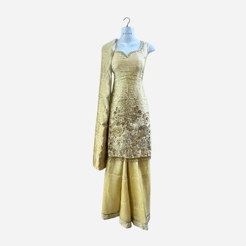 Champagne Gold Embroidered Sharara Suit with Dupatta