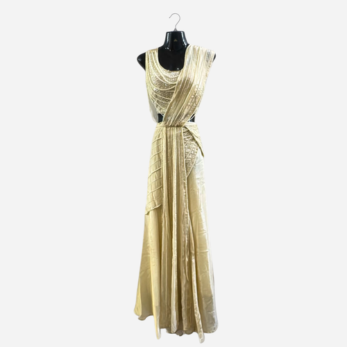 Champagne Gold Ready Made Indo western Saree With Embellished Blouse