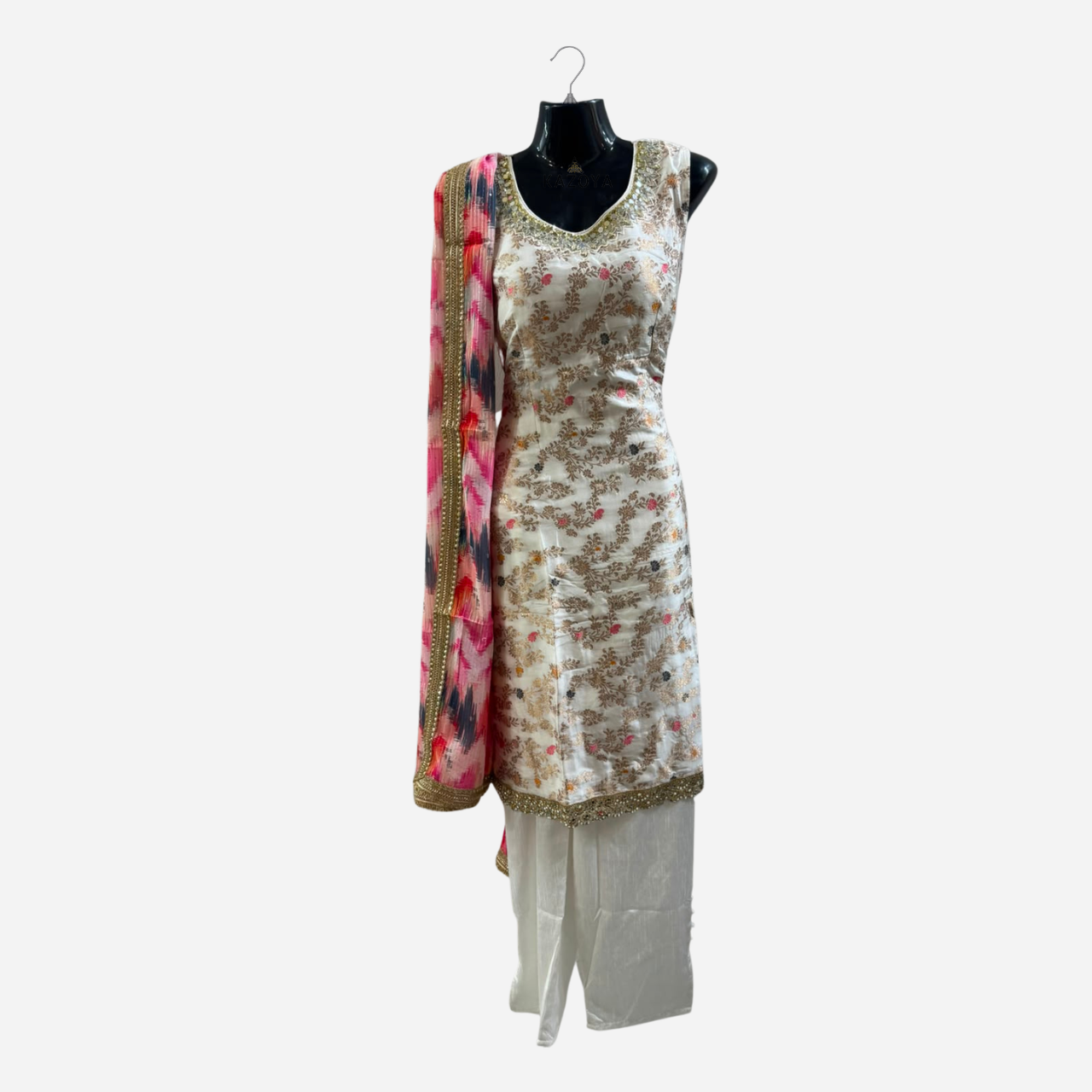 Ivory Brocade Punjabi Suit with Dupatta