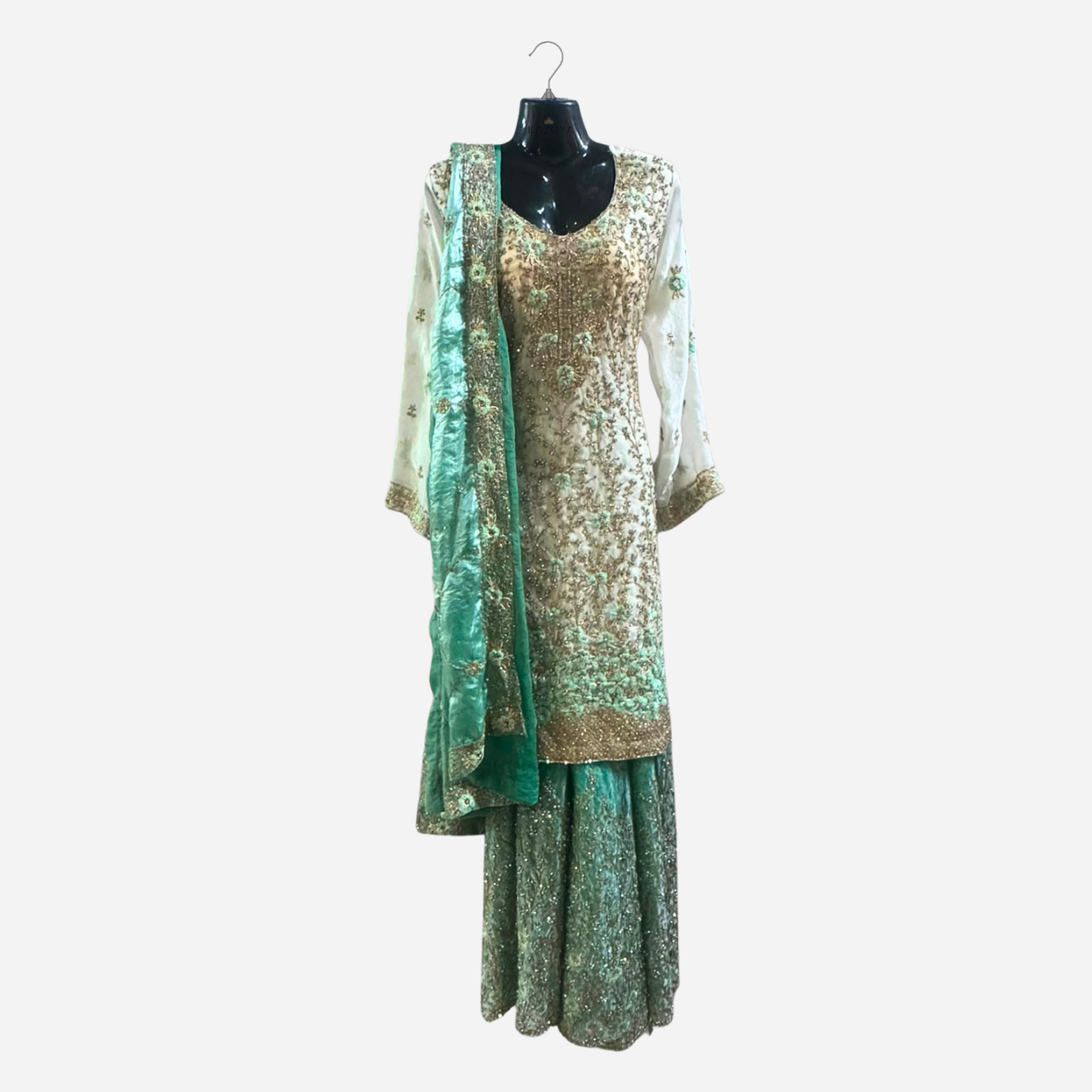 Mint Green Embroidered Sharara Suit with Dupatta